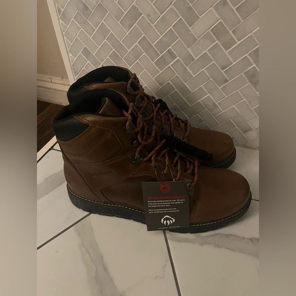Wolverine Men's Tan/Brown Leather Lace-Up Work Boots